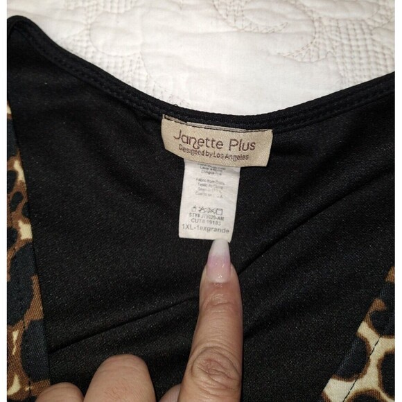 Vintage 80's-90's Leopard Cheetah Print Janette Plus Blouse Size 1XL - Picture 2 of 5